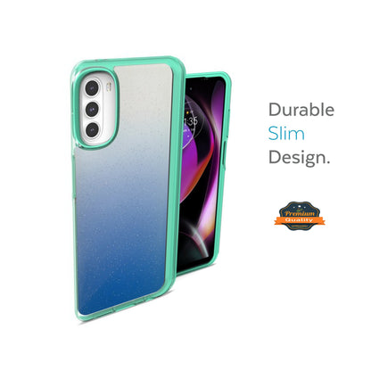 For Apple iPhone 14 /Plus Pro Max Gradient Glitter Bling Hybrid Shockproof Protection TPU Frame and Hard PC Back Slim  Phone Case Cover