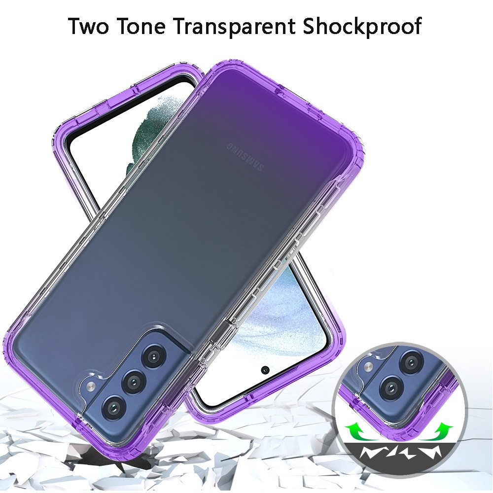 For Samsung Galaxy S21 FE /Fan Edition Dual Layer Hybrid Clear Gradient Two Tone Transparent Shockproof Rubber TPU Frame  Phone Case Cover