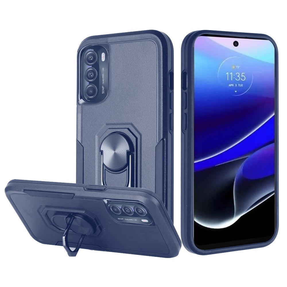 For Motorola Moto G 5G 2022 Hybrid Rugged Hard Drop-Proof 3 Layer Protection Military Grade Armor with Metal Ring Stand  Phone Case Cover