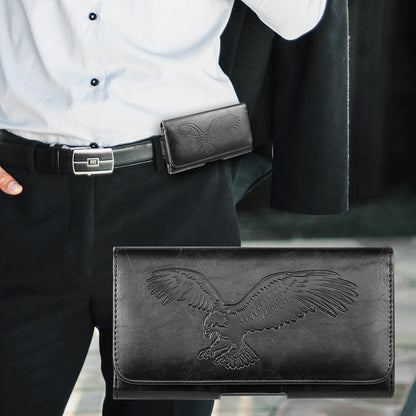 For Samsung Galaxy A23 5G Universal Horizontal Leather Phone Case with Embossed American Eagle Pouch Belt Clip Holster & Magnetic Pouch [Black]