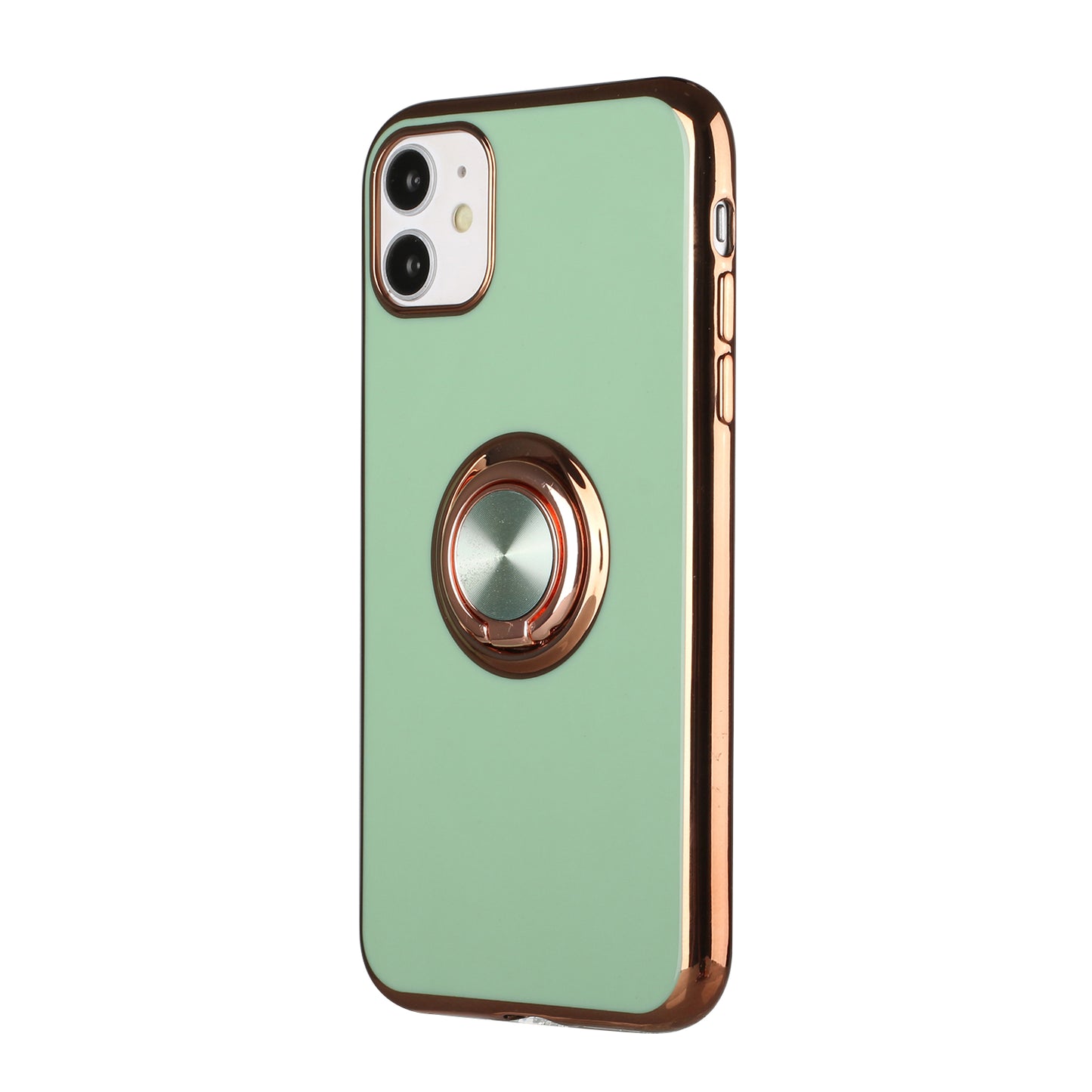 For Apple iPhone 13 Mini (5.4") Slim Hybrid Metal Finger Ring Stand Electroplated Edges TPU Frame Shock-Absorption Bumper  Phone Case Cover