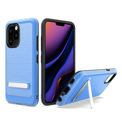 For Apple iPhone 13 Pro Max (6.7") Slim Brushed Hybrid Shock-Absorption Armor Edged Carbon Fiber with Metal Kickstand Rugged Texture  Phone Case Cover