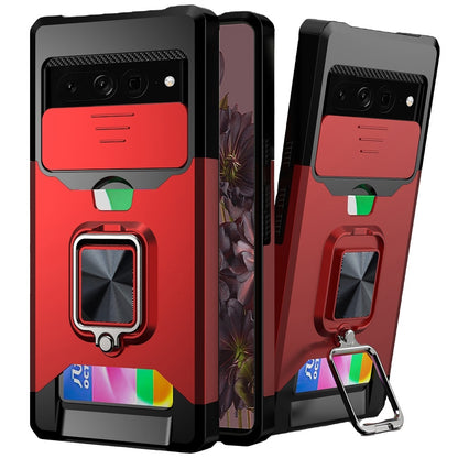 For Google Pixel 7/ 7 Pro Wallet Case with Ring Stand & Slide Camera Cover Credit Card Slot Holder, Military Grade Hard  Phone Case Cover