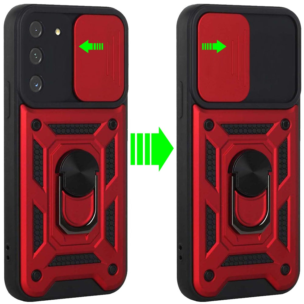 For Samsung Galaxy S22 /Plus Ultra Hybrid Cases with Slide Camera Lens Cover and Ring Holder Kickstand Rugged Dual Layer Heavy Duty  Phone Case Cover