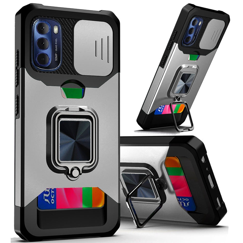 For Motorola Moto G Stylus 2022 4G Wallet Case with Ring Stand & Camera Cover Credit Card Holder, Military Grade Hard  Phone Case Cover