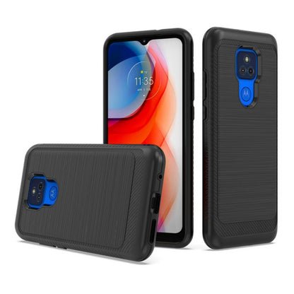 For AT&T Calypso Brushed Metal Texture Hybrid Dual Layer Defender TPU PC Rugged Shockproof Armor Carbon Fiber Design  Phone Case Cover