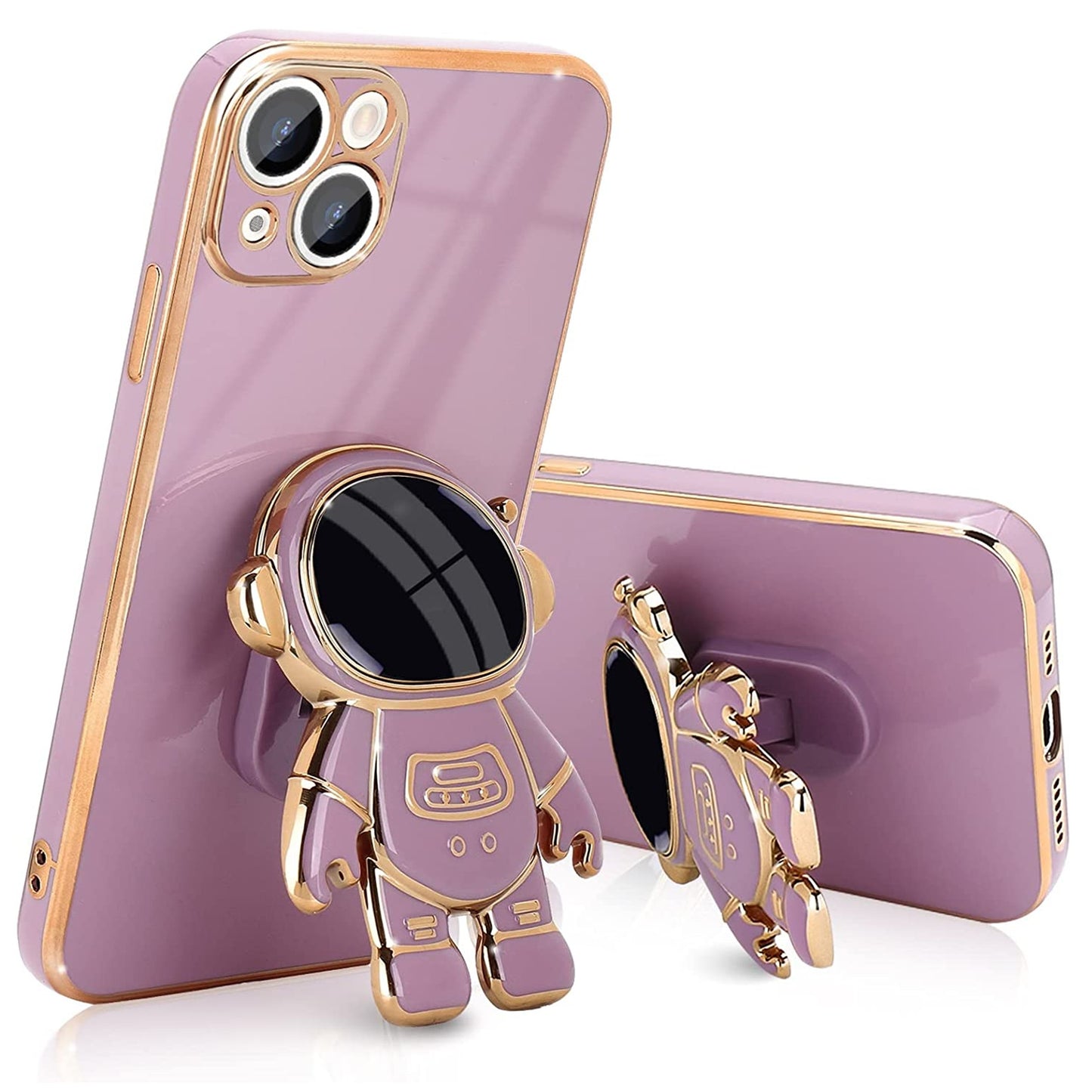 For Apple iPhone 14 /Plus Pro Max Astronaut Hidden Stand Holder Plating Hybrid Electroplated Bumper Shockproof Armor Cute  Phone Case Cover