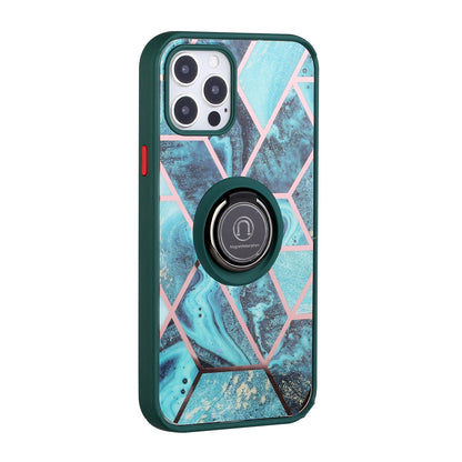 For Apple iPhone 14 Pro (6.1") Unique Marble Design with Magnetic Ring Kickstand Holder Hybrid TPU Hard Shockproof  Phone Case Cover