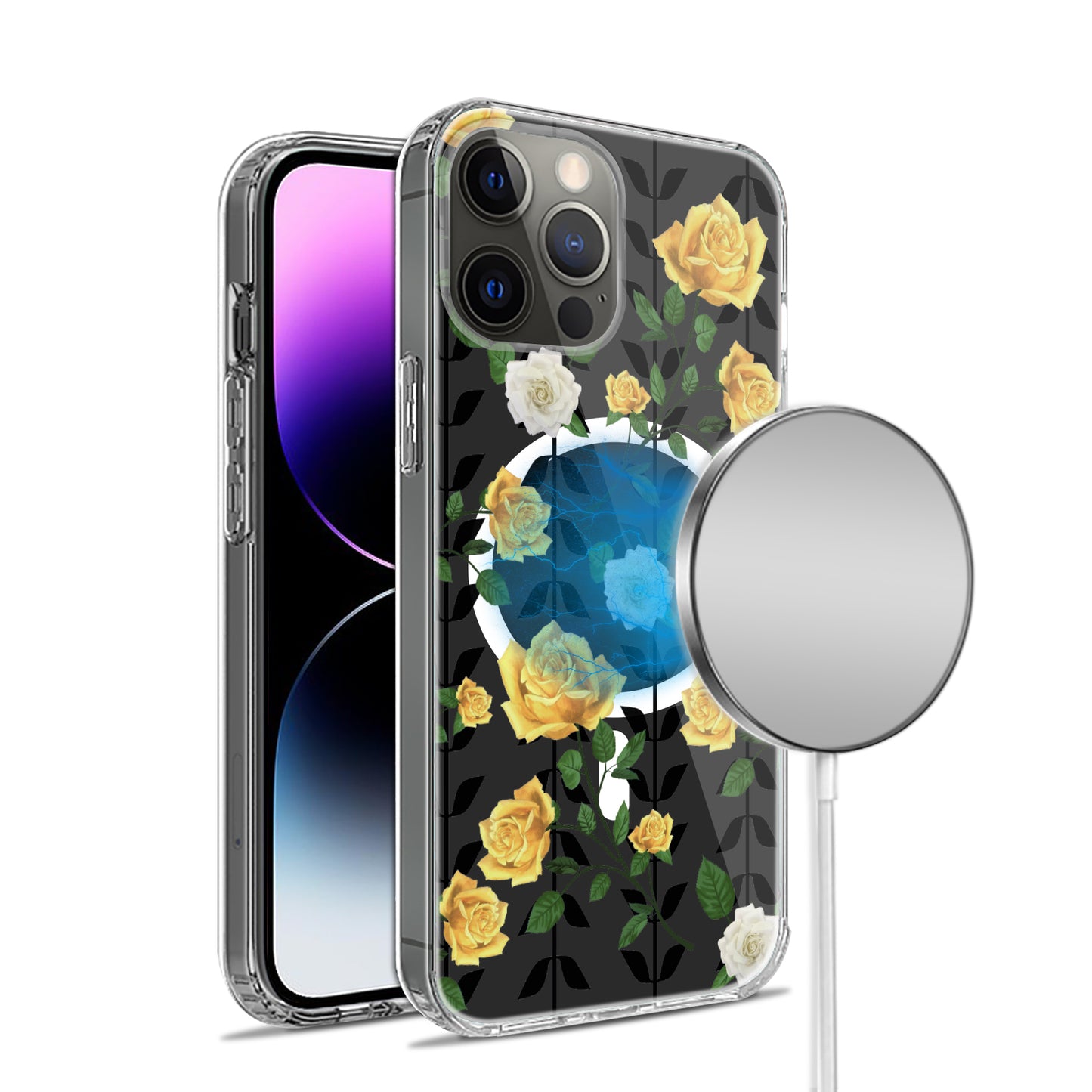 For Apple iPhone 14 Pro (6.1") Hybrid Flower Design Stylish Fashion Thick Hard MagSafe Compatible Shockproof  Phone Case Cover