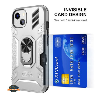 For Apple iPhone 14 /Plus Pro Max Invisible Wallet Credit Card Holder Ring Stand Kickstand Heavy Duty Shockproof Hybrid  Phone Case Cover