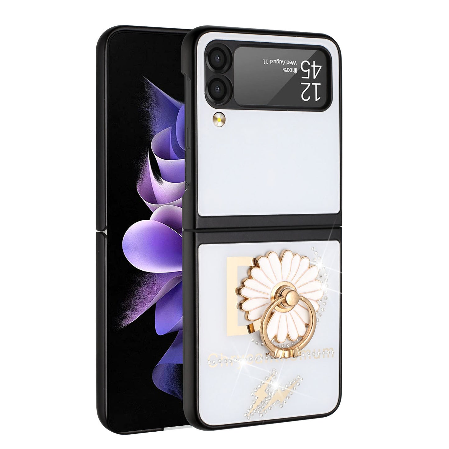 For Samsung Galaxy Z Flip 4 5G Diamond Bling Sparkly Glitter Ornaments Engraving Hybrid with Ring Stand Fashion  Phone Case Cover