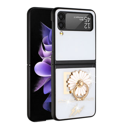 For Samsung Galaxy Z Flip 4 5G Diamond Bling Sparkly Glitter Ornaments Engraving Hybrid with Ring Stand Fashion  Phone Case Cover