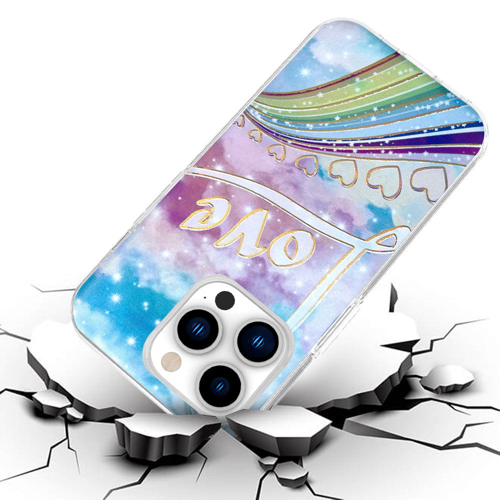 For Apple iPhone 14 Pro Max (6.7") Stylish Gold Layer Design Hybrid Rubber TPU Hard Shockproof Armor  Phone Case Cover