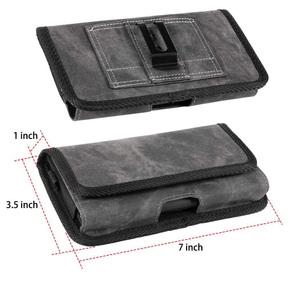 For Samsung Galaxy A13 5G Universal Horizontal Cell Phone Case Fabric Holster Carrying Pouch with Belt Clip and 2 Card Slots fit XL Devices 7" [Black Denim]