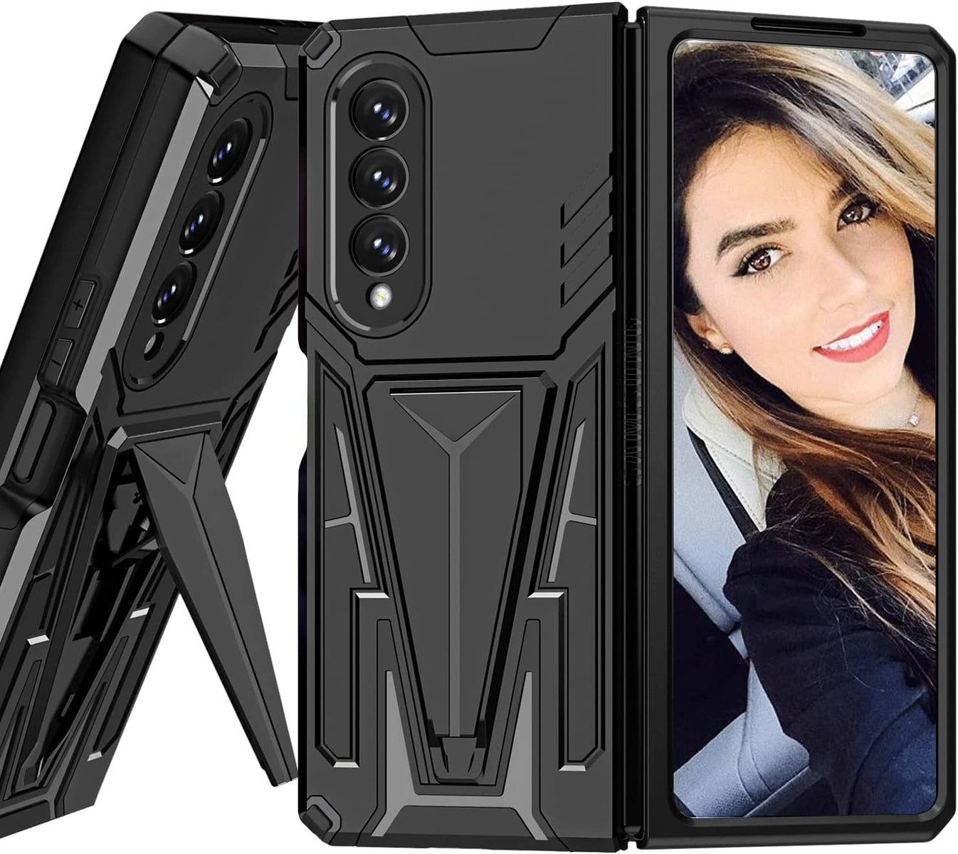 For Samsung Galaxy Z Fold 4 5G Hybrid Armor Rugged with Kickstand, Supports Magnetic Car Mount Dual Layer Hard PC  Phone Case Cover