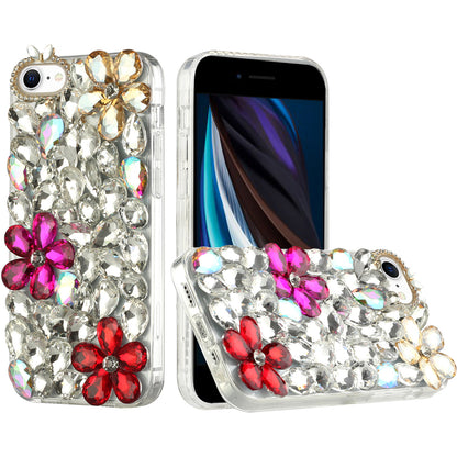 For Apple iPhone SE 3 (2022) SE/8/7 Bling Clear Crystal 3D Full Diamonds Luxury Sparkle Rhinestone Hybrid Gold/ Pink/ Red Phone Case Cover