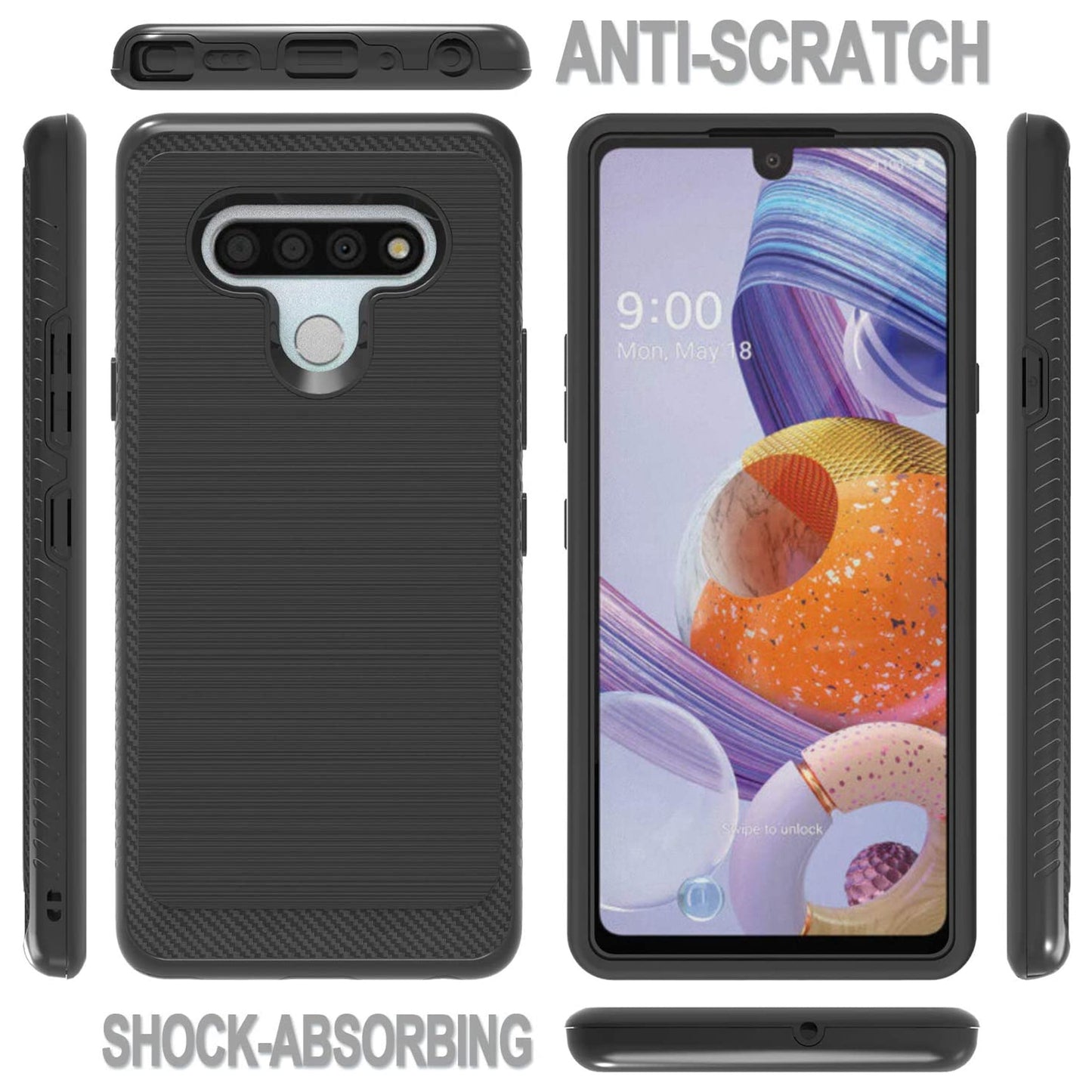 For AT&T Calypso Brushed Metal Texture Hybrid Dual Layer Defender TPU PC Rugged Shockproof Armor Carbon Fiber Design  Phone Case Cover