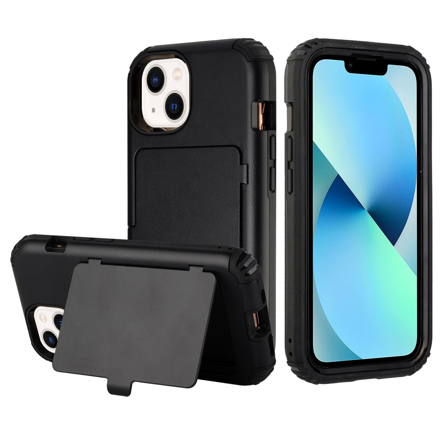 For Apple iPhone 12 /Pro Max Wallet Design with Credit Card Holder, Hidden Back Mirror Stand Heavy Duty Hybrid Shockproof  Phone Case Cover