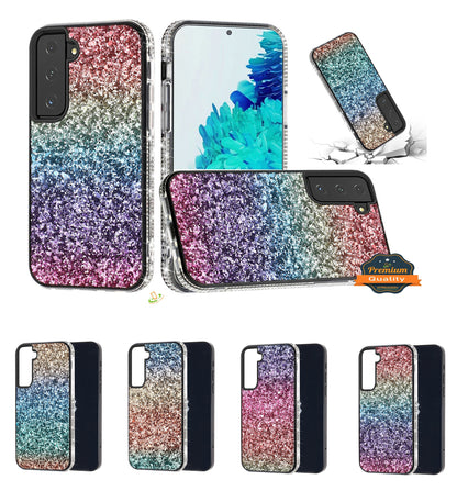 For Samsung A03 Core Rhinestone Sparkling Rainbow Gradual Glitter Full Diamond Bling Protective Hybrid Rugged Bumper  Phone Case Cover