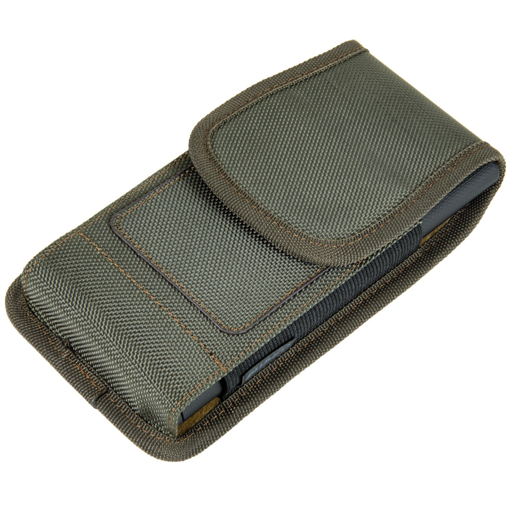 For Samsung Galaxy A23 5G Universal Nylon Pouch Case Vertical Phone Holster with Dual Card Slots, Pen Holder, Belt Clip Loop & Hook Cover [Green]