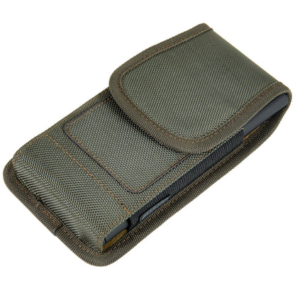 For Samsung Galaxy A23 5G Universal Nylon Pouch Case Vertical Phone Holster with Dual Card Slots, Pen Holder, Belt Clip Loop & Hook Cover [Green]