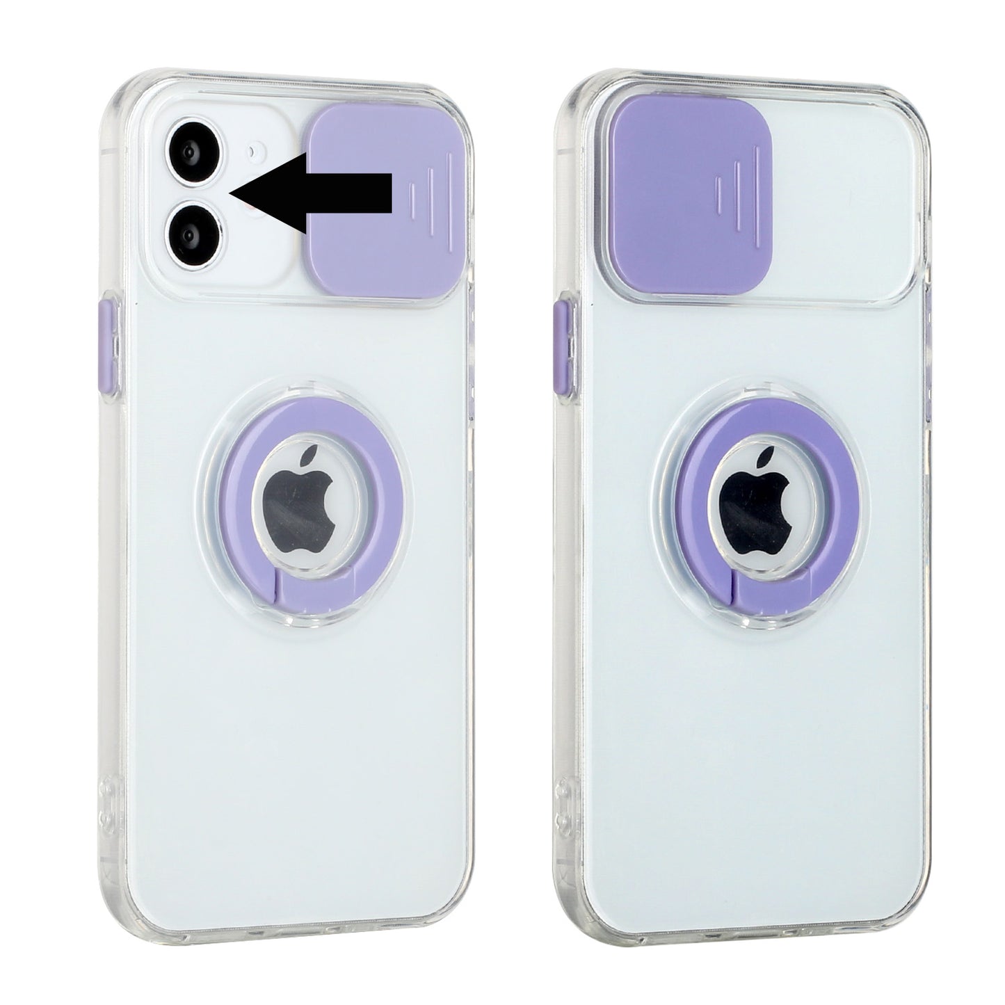 For Apple iPhone 13 (6.1") Transparent Cases with Ring Stand & Camera Window, Slide Lens Protection Slim Hybrid Shockproof  Phone Case Cover