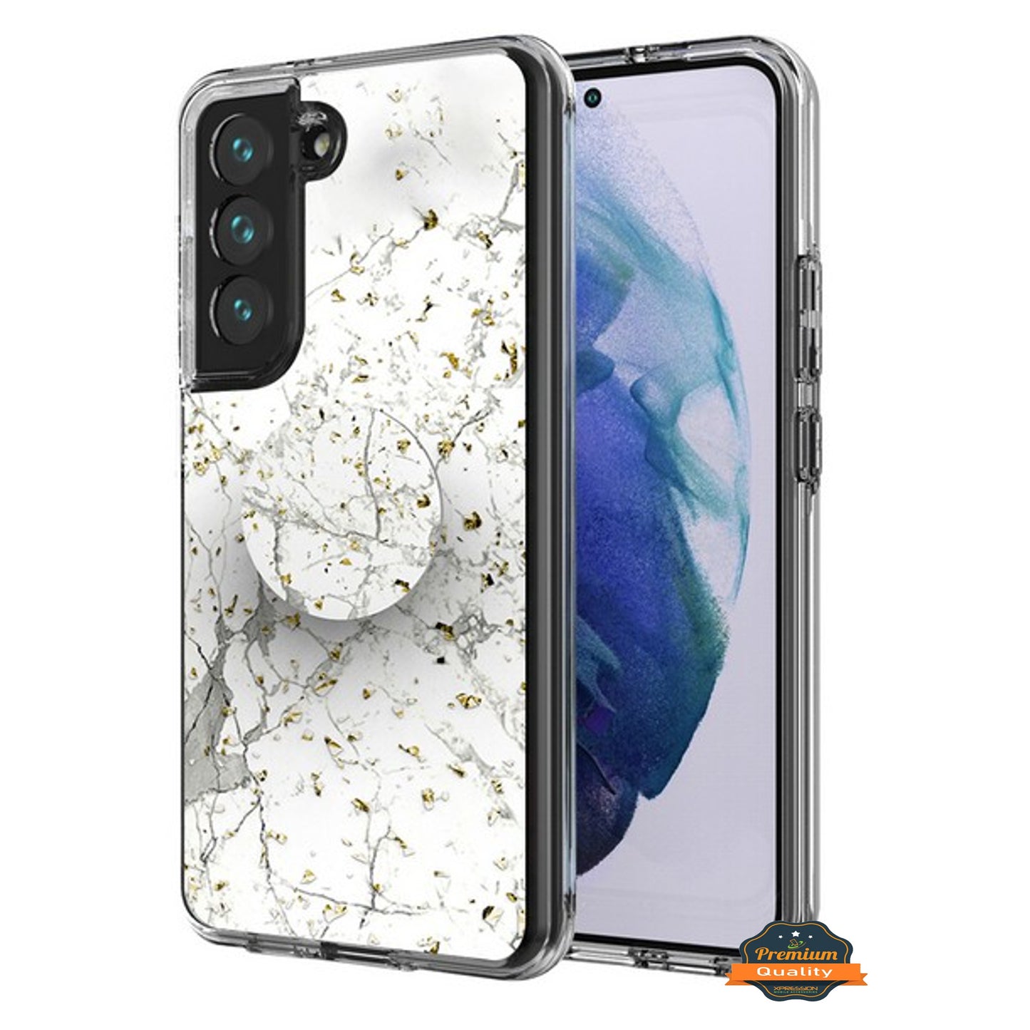 For Samsung Galaxy S22 Plus Elegant Pattern Design Bling Glitter Hybrid Cases with Ring Stand Pop Up Finger Holder Kickstand  Phone Case Cover