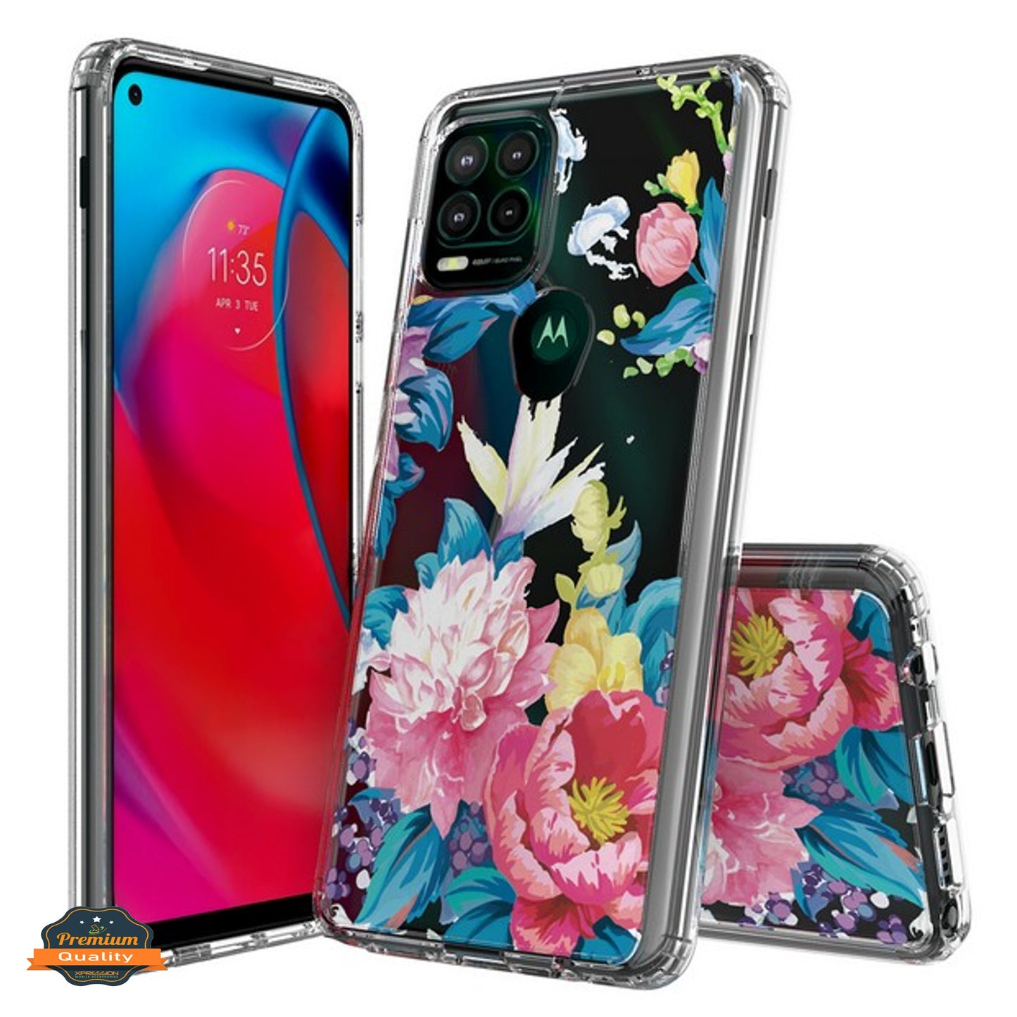 For Motorola Moto G Stylus 5G 2021 Floral Patterns Design Transparent TPU Silicone Shock Absorption Bumper Slim Hard  Phone Case Cover