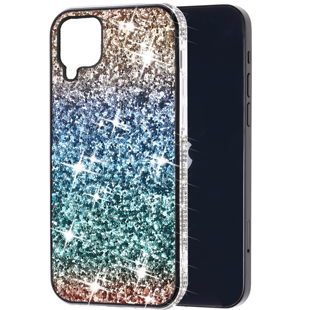 For Samsung Galaxy A42 5G Rhinestone Sparkling Rainbow Gradual Glitter Full Diamond Bling Protective Hybrid Rugged Slim TPU Bumper  Phone Case Cover