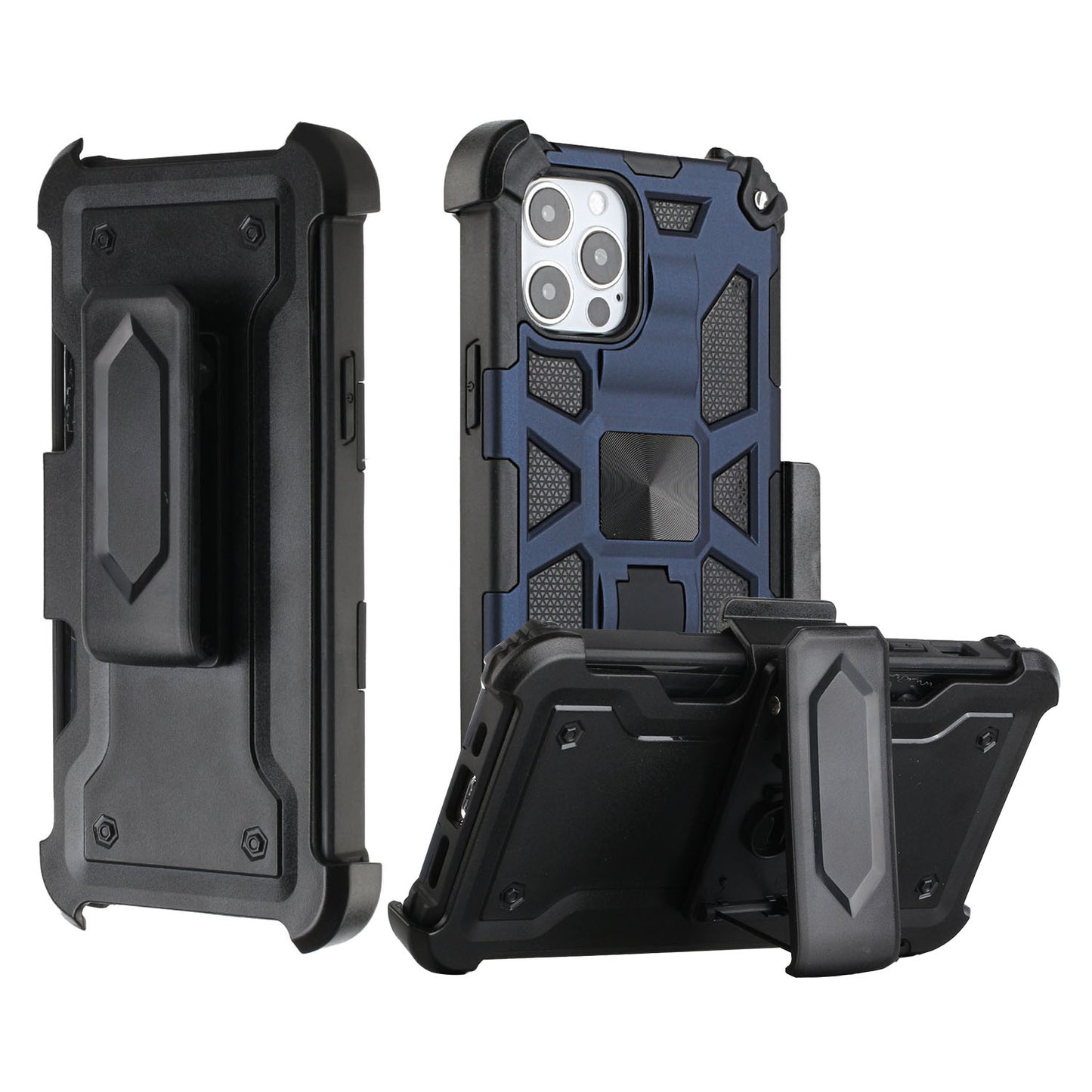 For Apple iPhone 13 Pro (6.1") Hybrid 3in1 Combo Holster Belt Clip with Kickstand, Full-Body Protective Military-Grade  Phone Case Cover