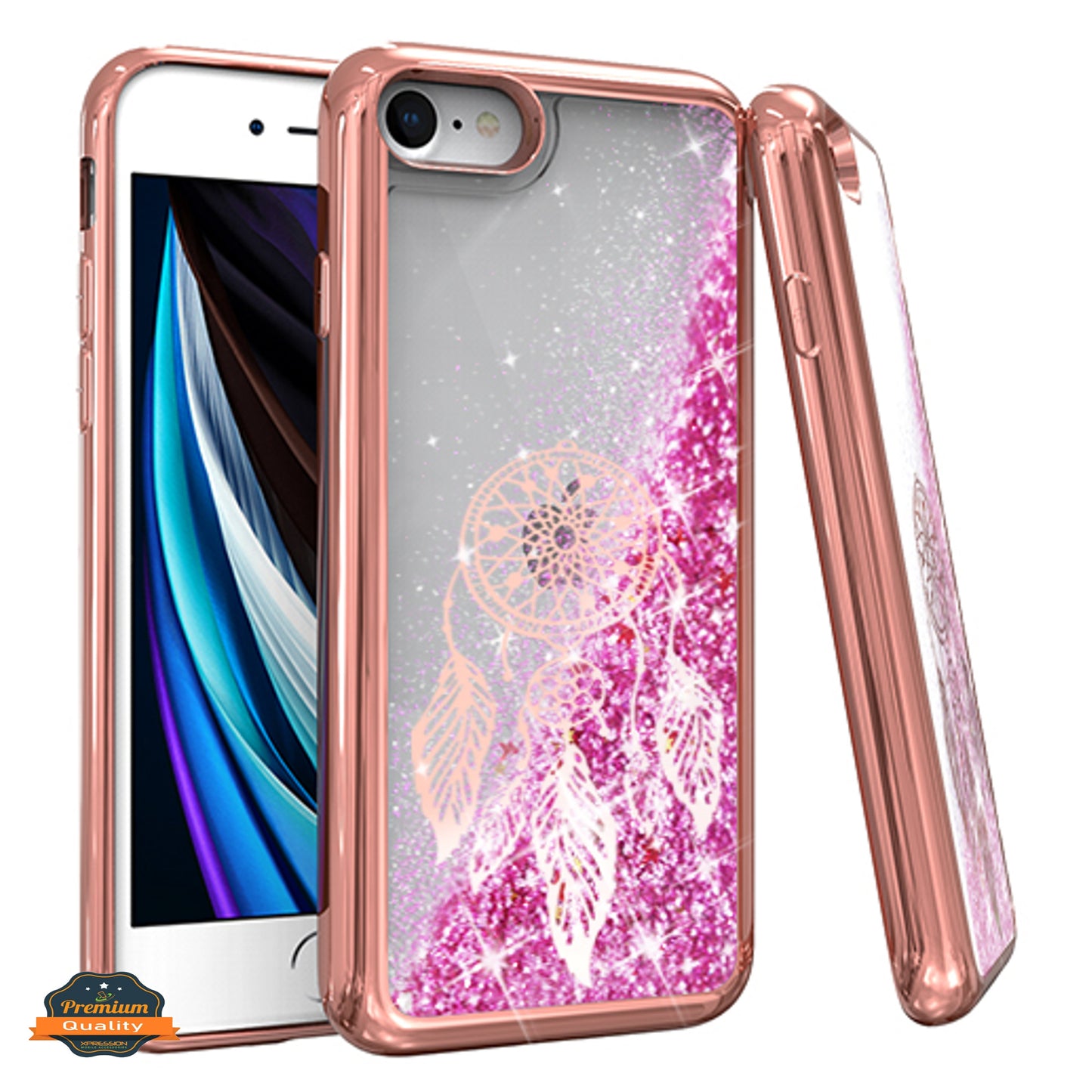 For Apple iPhone SE 3 (2022) SE/8/7 Quicksand Liquid Glitter Bling Flowing Sparkle Fashion Hybrid Chrome Plating Hard PC  Phone Case Cover