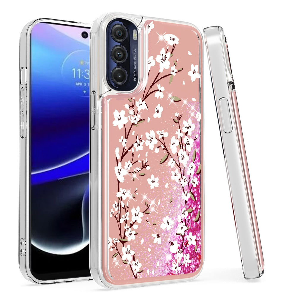 For Motorola Moto G Stylus 5G 2022 Quicksand Water Flowing Liquid Floating Glitter Bling Flower Fashion TPU Hybrid  Phone Case Cover