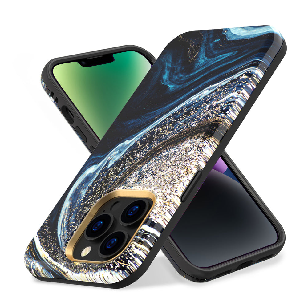 For Apple iPhone 14 /Plus Pro Max Eclipse Marble Galaxy IMD Design Glitter Sparkle Hybrid Rubber TPU Slim  Phone Case Cover