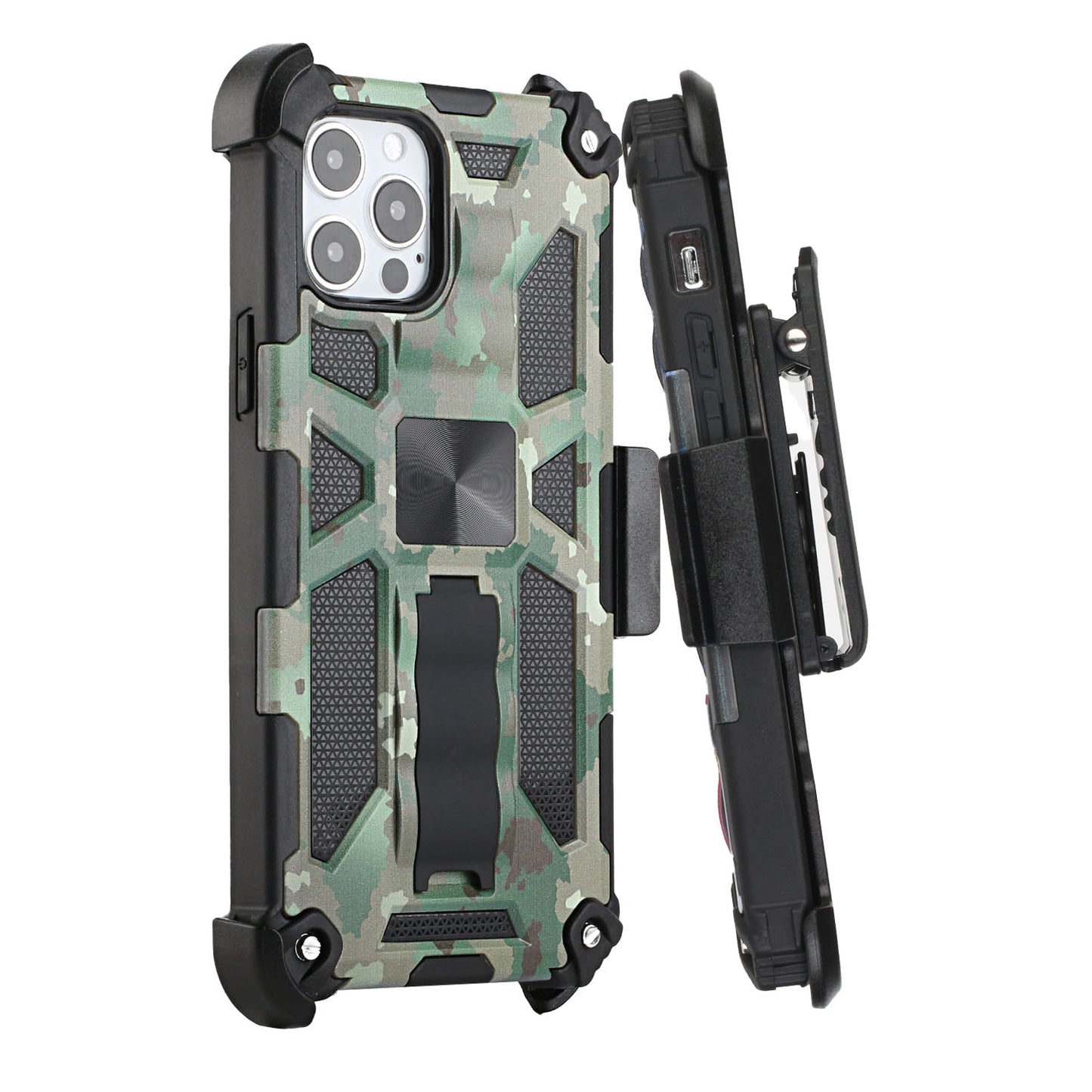 For Apple iPhone 13 Pro Max (6.7") Hybrid 3in1 Combo Holster Belt Clip with Kickstand, Full-Body Protective Military-Grade  Phone Case Cover