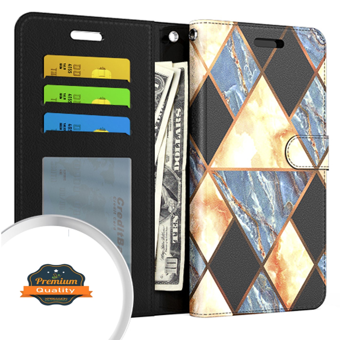 For Apple iPhone 13 /Pro Max Mini Wallet Case Marble Pattern Design PU Leather Wallet with Credit Cards Holder, Wrist Strap & Stand Feature Flip Pouch Protective  Phone Case Cover