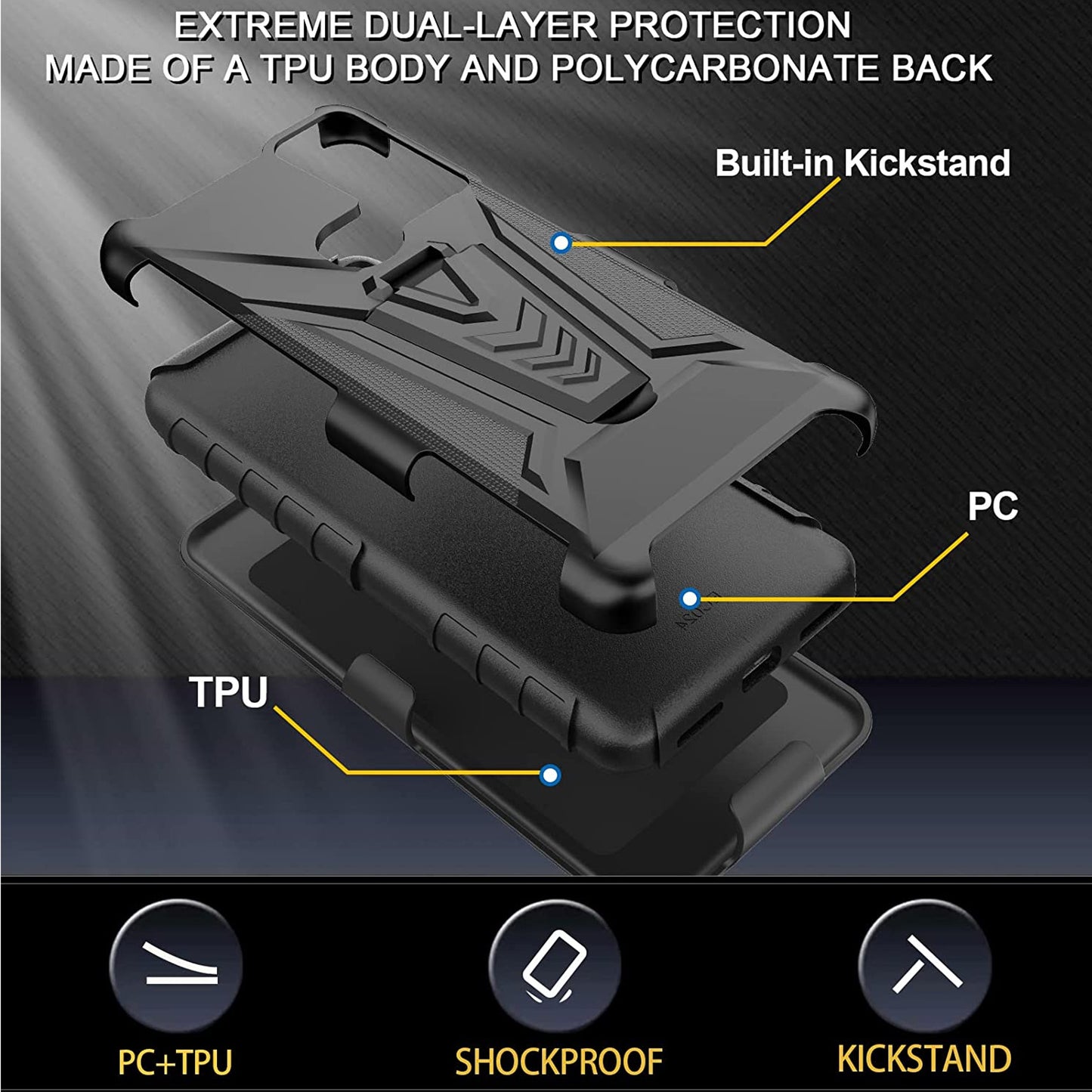 For Apple iPhone 14 Pro (6.1") Belt Clip Holster Shockproof with Clip On & Kickstand Heavy Duty 3in1 Hybrid Black Phone Case Cover