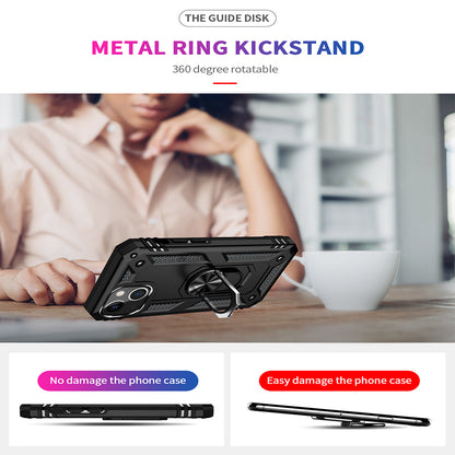 For Apple iPhone 13 /Mini Pro Max Military Grade Heavy Duty Armor Protection Hybrid with Rotating Metal Ring Kickstand Finger Loop Stand  Phone Case Cover
