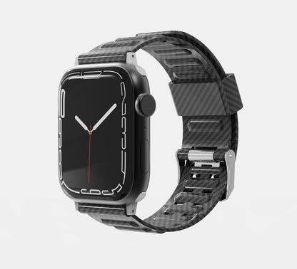 For Apple Watch Size 42/44/45mm Sport Bands Carbon Fiber Design Rubber TPU Replacement Band Strap for iWatch Series 7/SE/6/5/4/3/2/6 Black Phone Case Cover