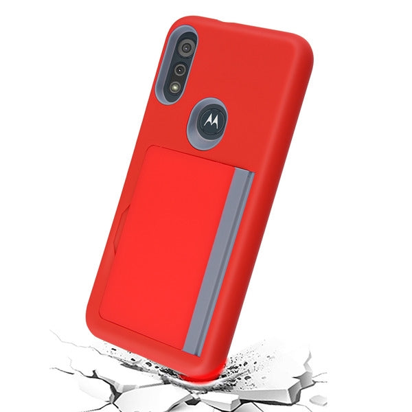 For Samsung Galaxy A21 Credit Card Wallet Back Storage Invisible Pocket Dual Layer Hard PC TPU Hybrid Red Phone Case Cover