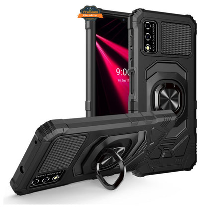 For TCL REVVL V 2021 4G Hybrid Magnetic Car Mount 360° Rotating Ring Kickstand Stand Holder Armor Protective [Military Grade]  Phone Case Cover