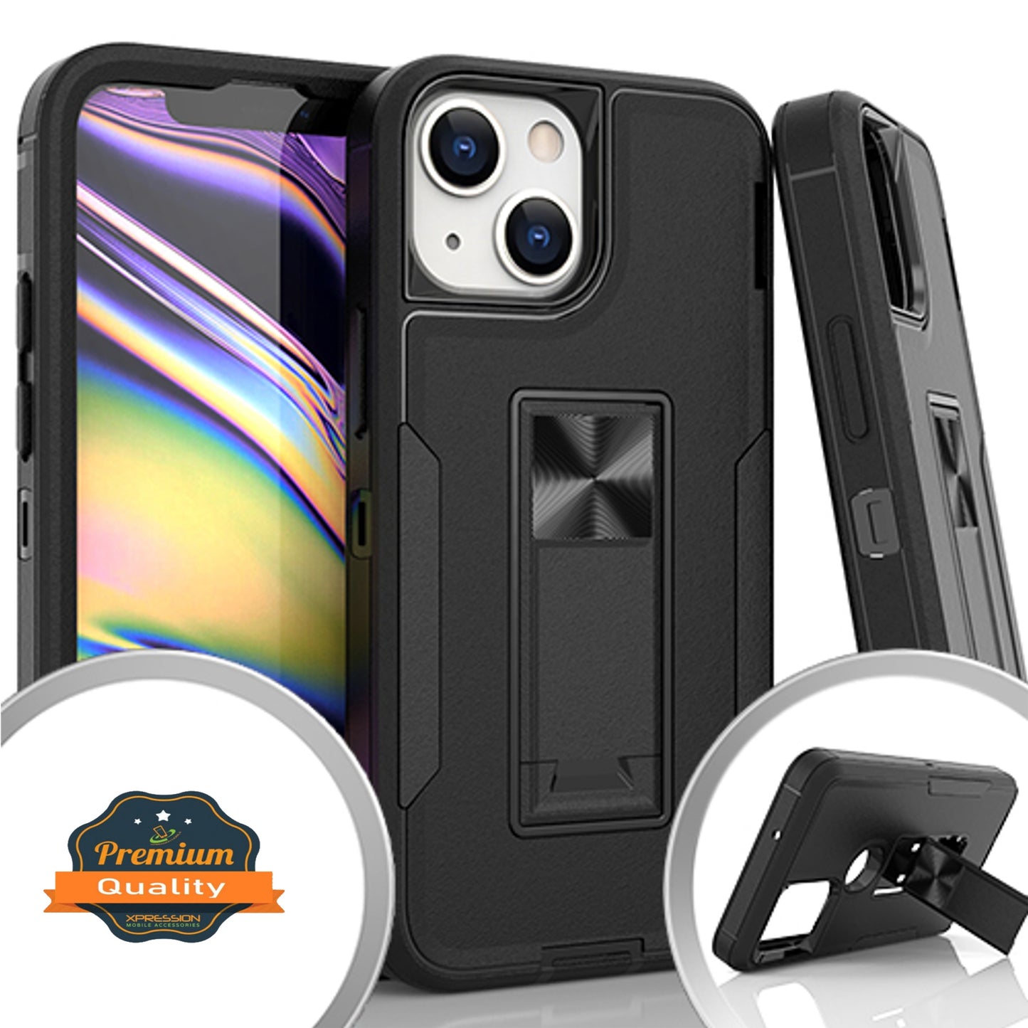 For Apple iPhone 14 (6.1") Military Grade Full-Body Rugged with Kickstand Hybrid Heavy Duty Support Car Mount Holder  Phone Case Cover