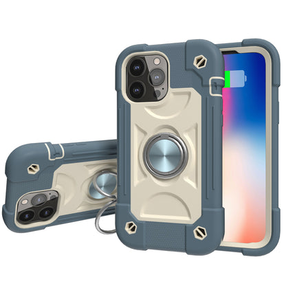 For Apple iPhone 11 (6.1") Armor Thick 3in1 Hybrid Rugged TPU Shock-Absorbing with Rotatable Double Rings Kickstand Light Blue Phone Case Cover