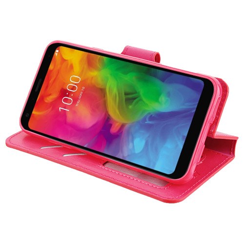 For LG Q7, LG Q7+ PU Leather Wallet with Credit Card Holder Storage Folio Flip Pouch Stand Pink Phone Case Cover