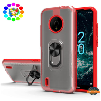 For Nokia C200 Clear Transparent Armor Rugged Defender Shockproof Hybrid with Ring Holder Kickstand  Phone Case Cover