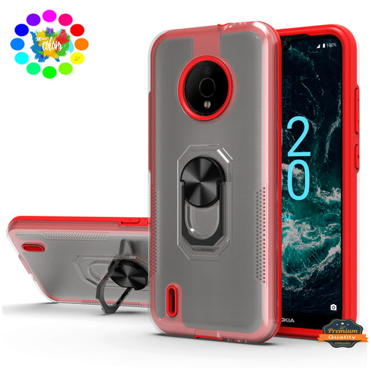 For Nokia C200 Clear Transparent Armor Rugged Defender Shockproof Hybrid with Ring Holder Kickstand  Phone Case Cover