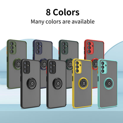 For Samsung Galaxy A13 5G Hybrid Frosted Protector Magnetic Ring Holder Stand Kickstand Heavy Duty Rugged Bumper with Camera Lens Black Phone Case Cover