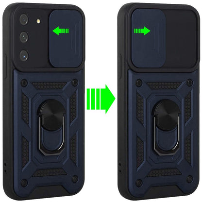 For Samsung Galaxy S21 Ultra Hybrid with Slide Camera Lens Cover and Ring Holder Kickstand Rugged Dual Layer Heavy Duty  Phone Case Cover