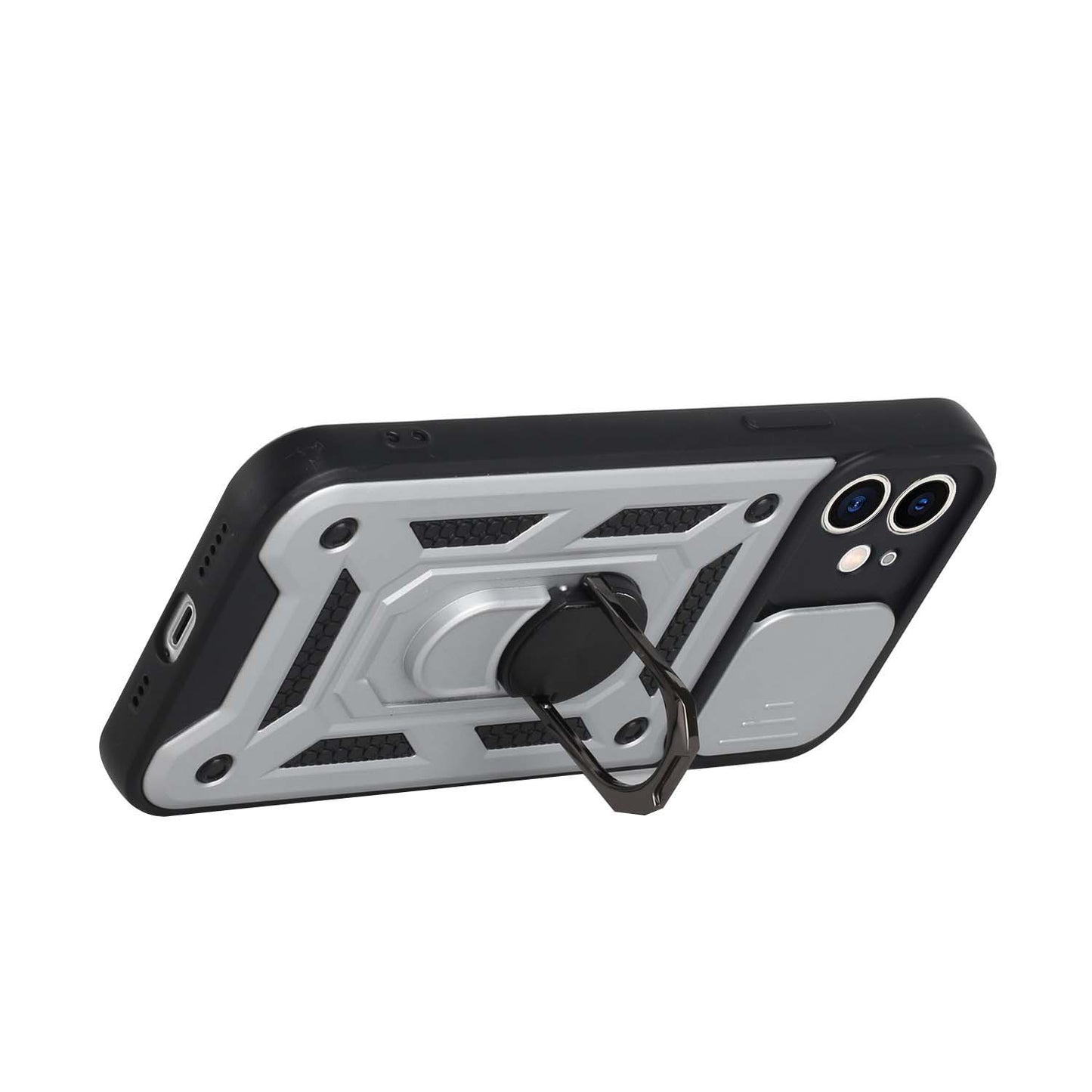 For Motorola Moto G 5G 2022 Hybrid Ring Holder Kickstand with Slide Camera Lens Cover, Rugged Dual Layer Heavy Duty Silver Phone Case Cover