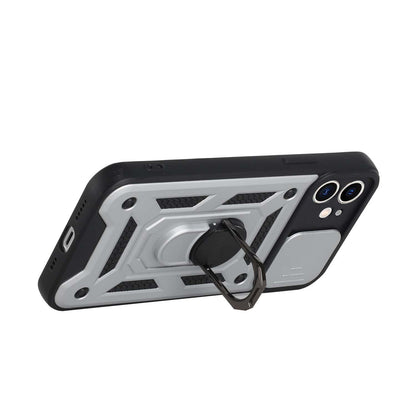 For Motorola Moto G 5G 2022 Hybrid Ring Holder Kickstand with Slide Camera Lens Cover, Rugged Dual Layer Heavy Duty Silver Phone Case Cover