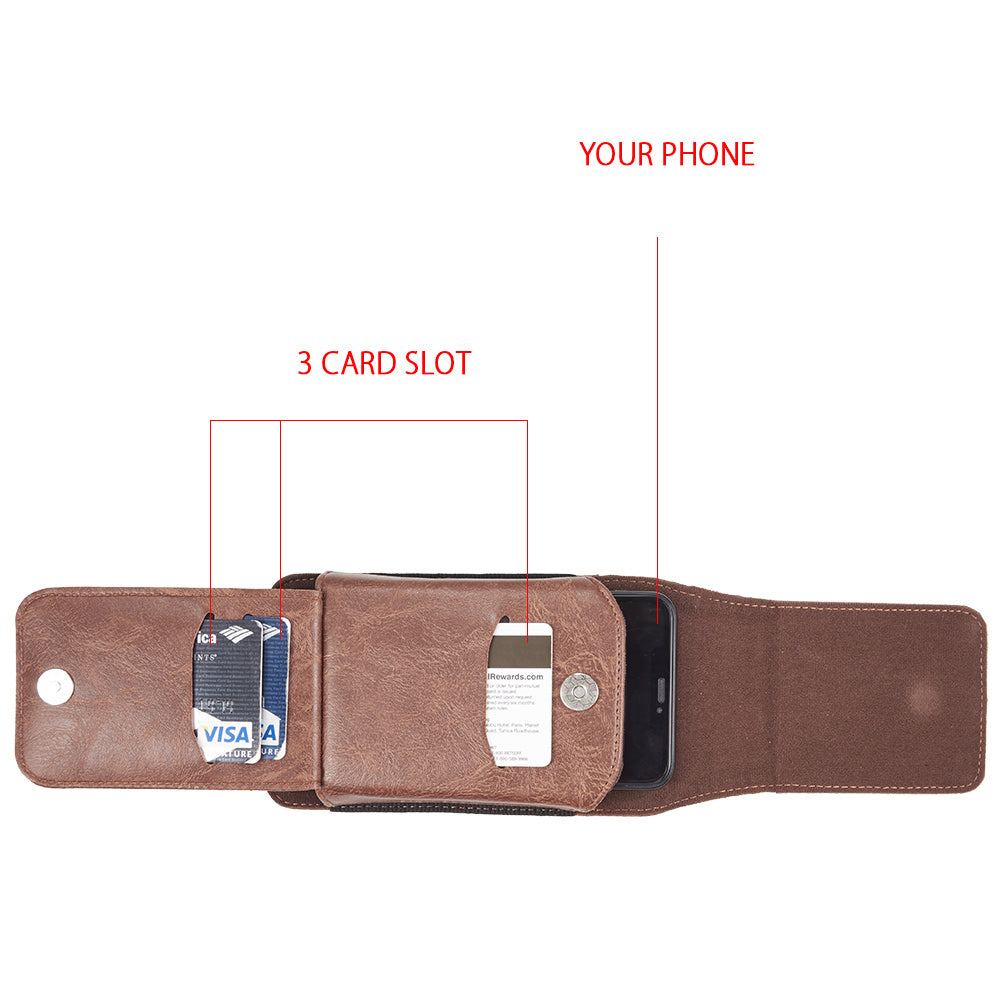 For Samsung Galaxy A23 5G Universal Vertical Leather Case Holster with 360° Rotation Belt Clip & 3 Credit Card Slots Phone Carrying Pouch [Brown]